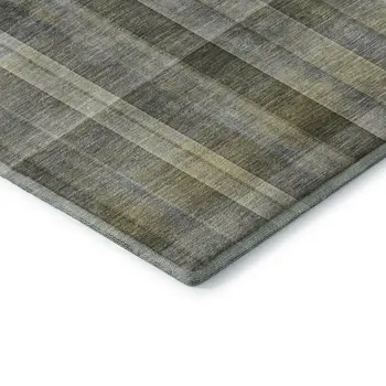 10' X 14' Gray And Gold Plaid Washable Area Rug With UV Protection