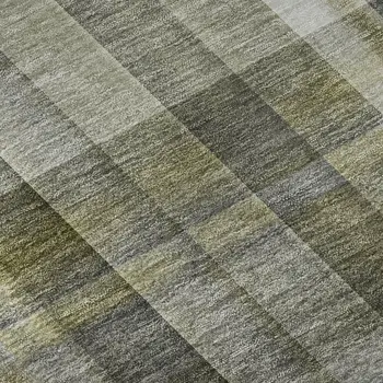 10' X 14' Gray And Gold Plaid Washable Area Rug With UV Protection