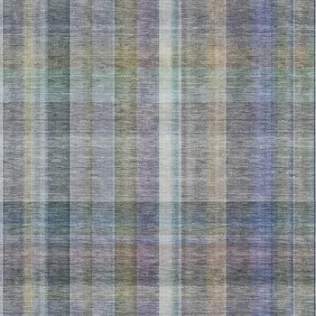 10' X 14' Green And Purple Plaid Washable Area Rug With UV Protection