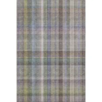3' X 5' Pewter And Purple Plaid Washable Area Rug With UV Protection