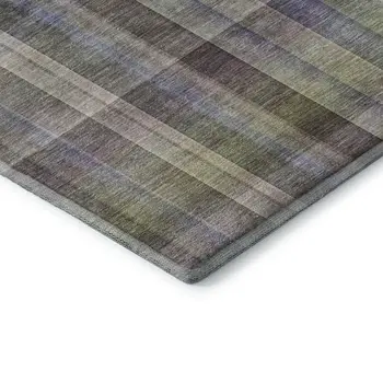 8' X 10' Pewter And Purple Plaid Washable Area Rug With UV Protection