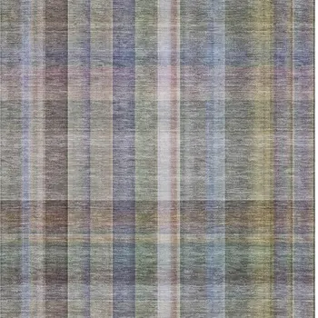 8' X 10' Pewter And Purple Plaid Washable Area Rug With UV Protection