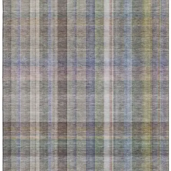 8' X 10' Pewter And Purple Plaid Washable Area Rug With UV Protection