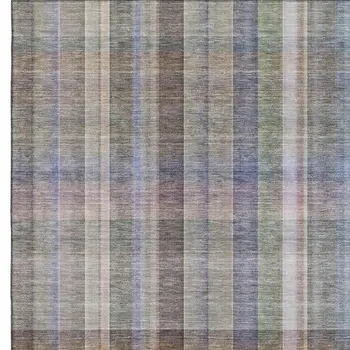 10' X 14' Pewter And Purple Plaid Washable Area Rug With UV Protection