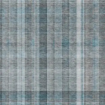 5' X 8' Teal And Ivory Plaid Washable Area Rug With UV Protection