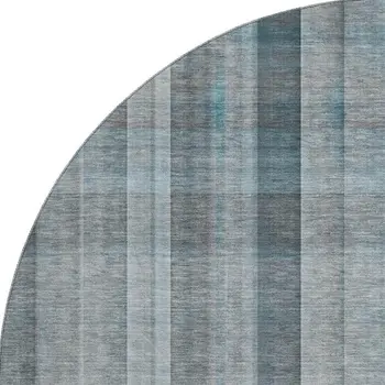 8' Teal And Ivory Plaid Washable Round Rug With UV Protection