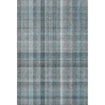 8' X 10' Teal And Ivory Plaid Washable Area Rug With UV Protection