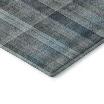 8' X 10' Teal And Ivory Plaid Washable Area Rug With UV Protection
