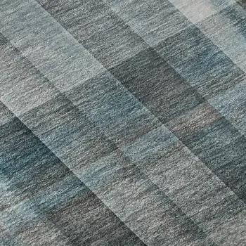 8' X 10' Teal And Ivory Plaid Washable Area Rug With UV Protection