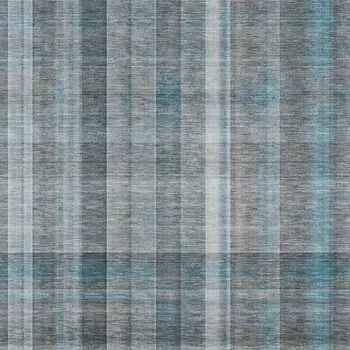 8' X 10' Teal And Ivory Plaid Washable Area Rug With UV Protection