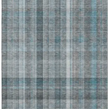 8' X 10' Teal And Ivory Plaid Washable Area Rug With UV Protection