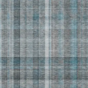 9' X 12' Teal And Ivory Plaid Washable Area Rug With UV Protection