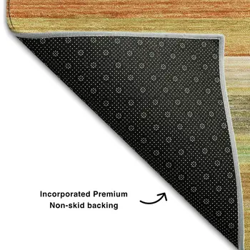 5' X 8' Fern Green Orange And Beige Striped Washable Area Rug With UV Protection