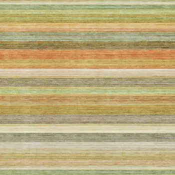 8' X 10' Fern Green Orange And Beige Striped Washable Area Rug With UV Protection