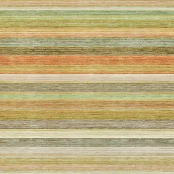 10' X 14' Fern Green Orange And Beige Striped Washable Area Rug With UV Protection