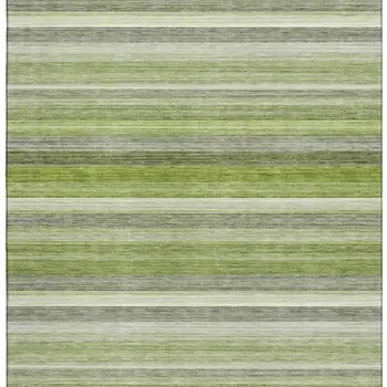 3' X 5' Fern Green Ivory And Gray Striped Washable Area Rug With UV Protection