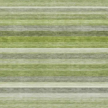 5' X 8' Fern Green Ivory And Gray Striped Washable Area Rug With UV Protection