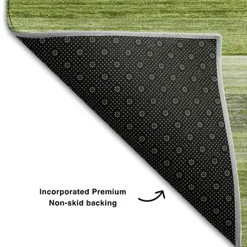 8' Fern Green Ivory And Gray Striped Washable Round Rug With UV Protection