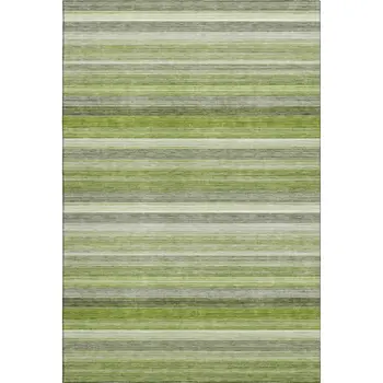 10' X 14' Fern Green Ivory And Gray Striped Washable Area Rug With UV Protection