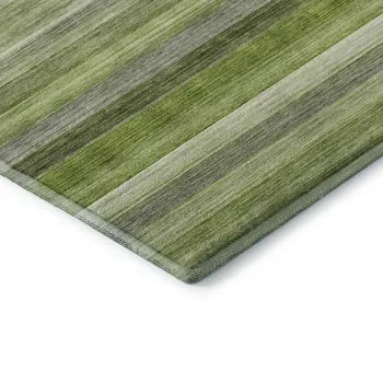 10' X 14' Fern Green Ivory And Gray Striped Washable Area Rug With UV Protection