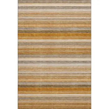 3' X 5' Rust Gray And Ivory Striped Washable Area Rug With UV Protection