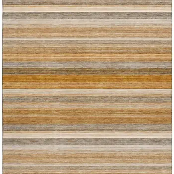 5' X 8' Rust Gray And Ivory Striped Washable Area Rug With UV Protection