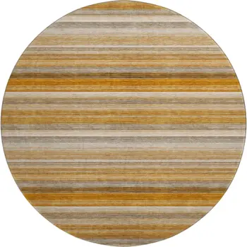 8' Rust Gray And Ivory Striped Washable Round Rug With UV Protection