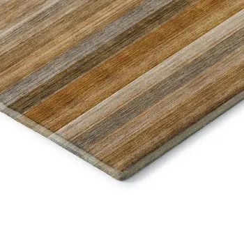 8' Rust Gray And Ivory Striped Washable Round Rug With UV Protection