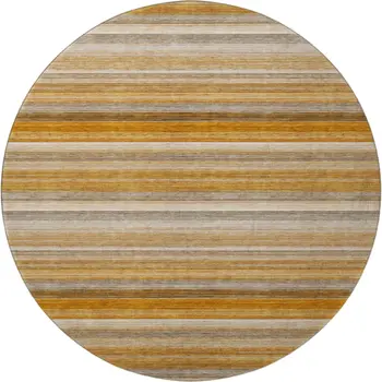 8' Rust Gray And Ivory Striped Washable Round Rug With UV Protection