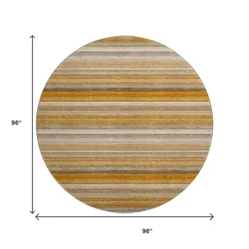 8' Rust Gray And Ivory Striped Washable Round Rug With UV Protection