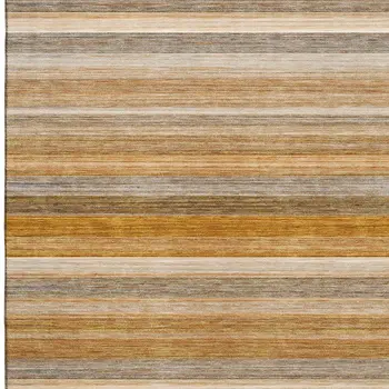 8' X 10' Rust Gray And Ivory Striped Washable Area Rug With UV Protection