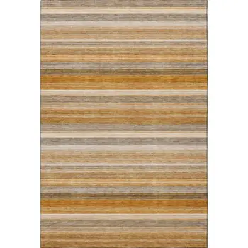 9' X 12' Rust Gray And Ivory Striped Washable Area Rug With UV Protection