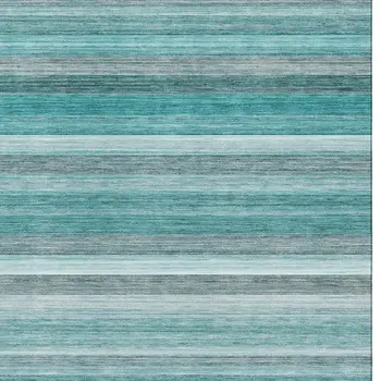 8' X 10' Teal Gray And Ivory Striped Washable Area Rug With UV Protection