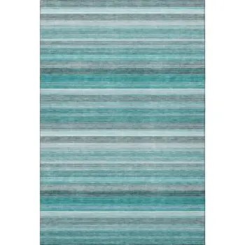 9' X 12' Teal Gray And Ivory Striped Washable Area Rug With UV Protection