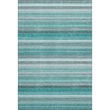 10' X 14' Teal Gray And Ivory Striped Washable Area Rug With UV Protection