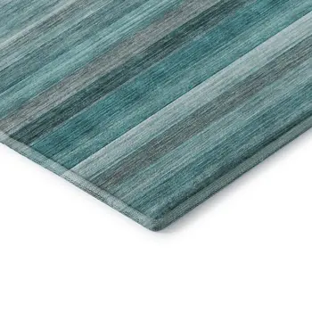 10' X 14' Teal Gray And Ivory Striped Washable Area Rug With UV Protection