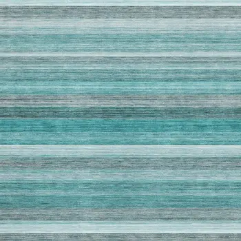 10' X 14' Teal Gray And Ivory Striped Washable Area Rug With UV Protection