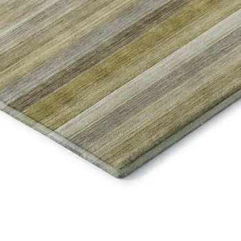 8' Wheat Gray And Ivory Striped Washable Round Rug With UV Protection