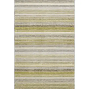 9' X 12' Wheat Gray And Ivory Striped Washable Area Rug With UV Protection