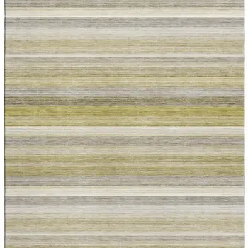 9' X 12' Wheat Gray And Ivory Striped Washable Area Rug With UV Protection