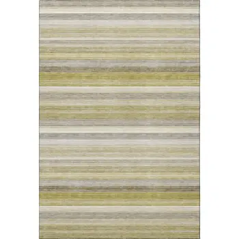 9' X 12' Wheat Gray And Ivory Striped Washable Area Rug With UV Protection