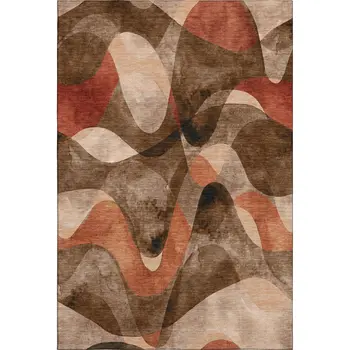 3' X 5' Chocolate Beige And Copper Abstract Washable Area Rug With UV Protection