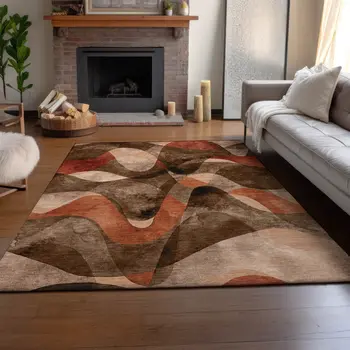 3' X 5' Chocolate Beige And Copper Abstract Washable Area Rug With UV Protection