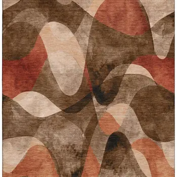 3' X 5' Chocolate Beige And Copper Abstract Washable Area Rug With UV Protection