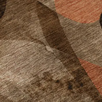 5' X 8' Chocolate Beige And Copper Abstract Washable Area Rug With UV Protection