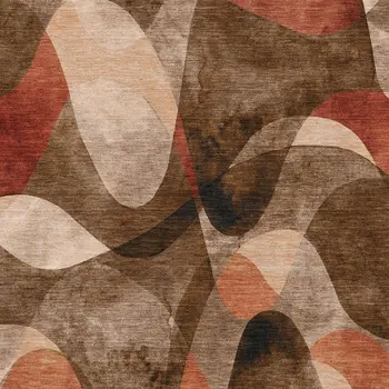 5' X 8' Chocolate Beige And Copper Abstract Washable Area Rug With UV Protection