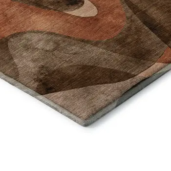 8' Chocolate Beige And Copper Abstract Washable Round Rug With UV Protection