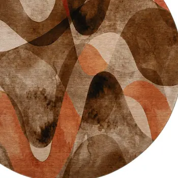8' Chocolate Beige And Copper Abstract Washable Round Rug With UV Protection