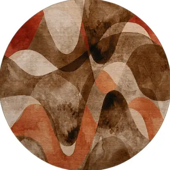 8' Chocolate Beige And Copper Abstract Washable Round Rug With UV Protection