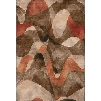 10' X 14' Chocolate Beige And Copper Abstract Washable Area Rug With UV Protection